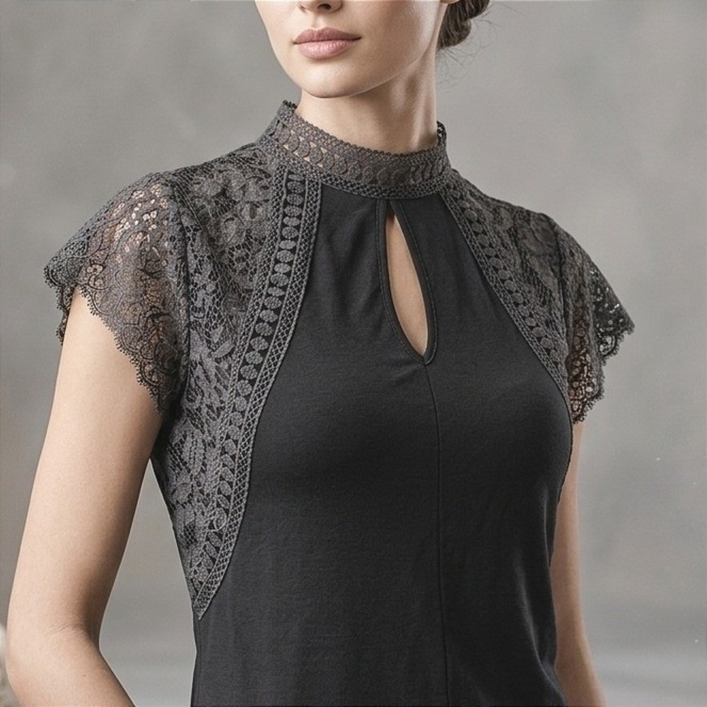 VTG Gothic Victorian‎ Grunge Romantic Lace Top w/ Keyhole Small Office Chic
